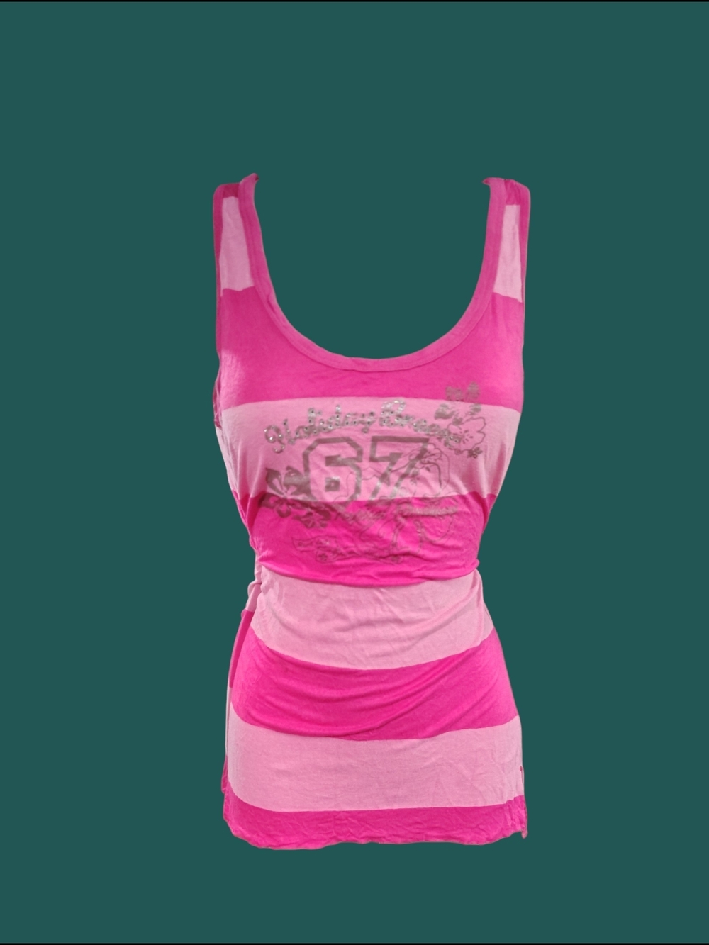 Y2K McBling Mall Goth Vintage Euro Striped Pink Tank Top Blind Date Size Large
